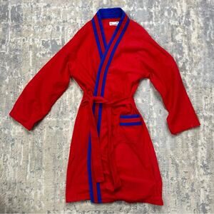 Vintage 1980s Richway Red Blue Fleece Bathrobe Kids Size 12/14